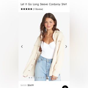 Roxy Let It Go Long Sleeve Corduroy Shirt in “Tapioca” color BRAND NEW WITH TAGS